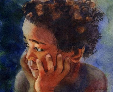 African American Black Boy Child Art Print of My Watercolor - Etsy