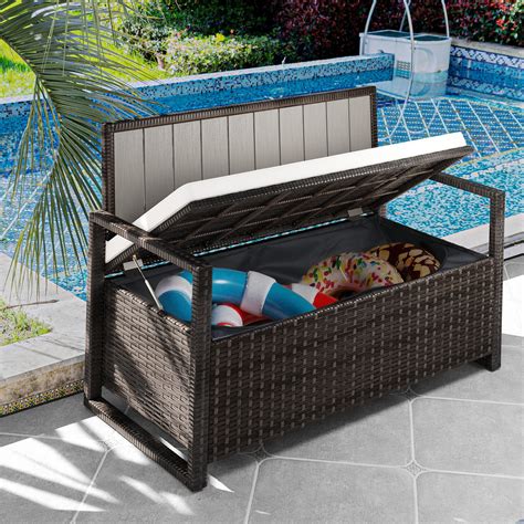 Dextrus 70 Gallon Outdoor Storage Bench Loveseat, Wicker Storage Seat ...