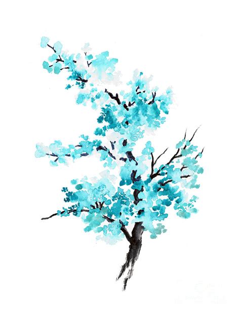 Blue cherry blossom tree watercolor painting Painting by Joanna Szmerdt ...