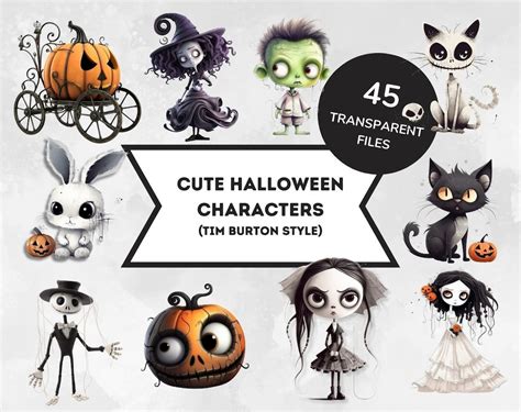 45 Cute Tim Burton Characters Clipart: Halloween Art for Crafts and ...