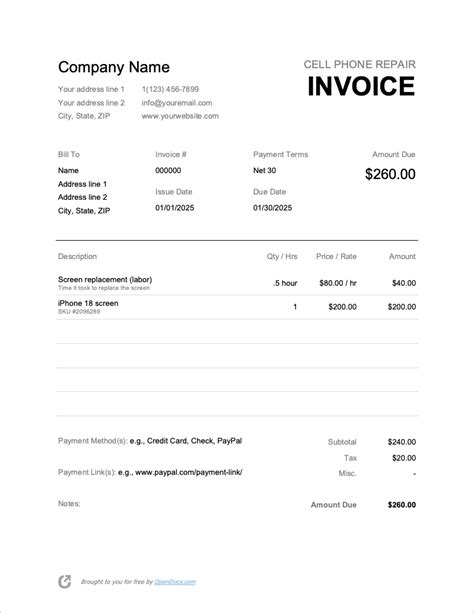 Free Cell Phone Repair Invoice Template | PDF | WORD | EXCEL