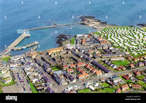 Seahouses from the air on the Northumberland coast Stock Photo - Alamy