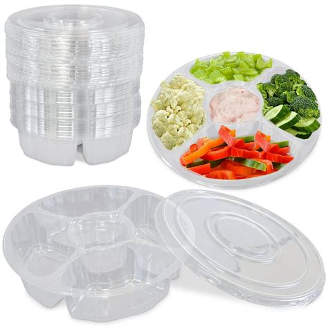 [100 Pack] 10 Inch Round Plastic Appetizer Tray with Lid - 5 ...