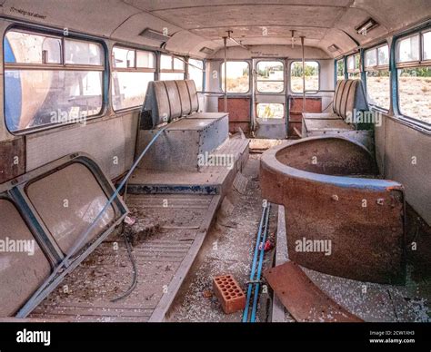 Interior of an old abandoned retro bus Stock Photo - Alamy