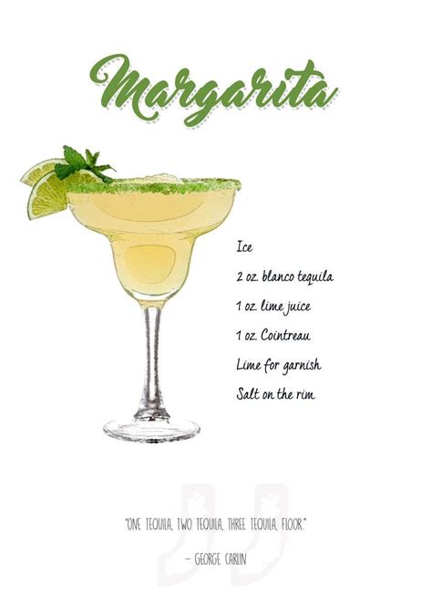 'Cocktail - Margarita with the ingredient list and a quo ... ' Poster ...