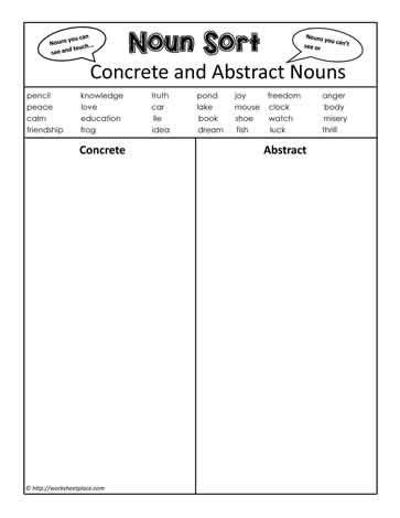 Concrete and Abstract Nouns Worksheet