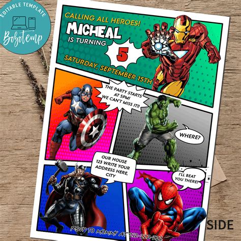 Calling All Avengers Comic Birthday Party Invitation Printable | Bobotemp