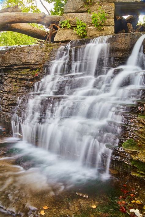 Serene and Calm Waterfall with Fall Leaves and Ruins Stock Image ...