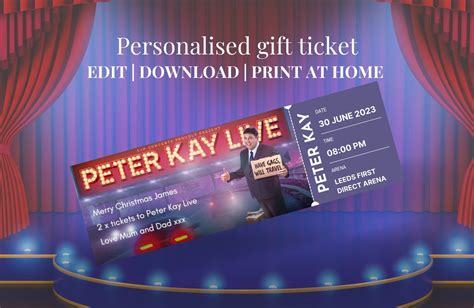 Peter Kay Ticket Gift Print at Home Personisable Arena - Etsy UK