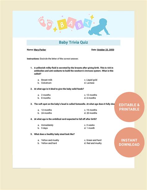 Baby Trivia Quiz Template in Word, Google Docs - Download | Template.net