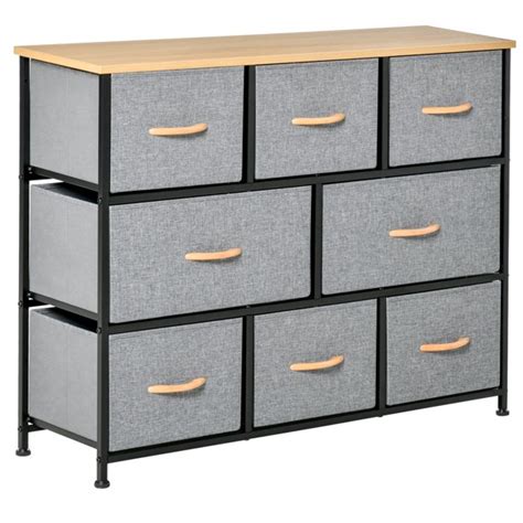 HOMCOM 8-Drawer Dresser, 3-Tier Fabric Chest of Drawers, Storage Tower ...