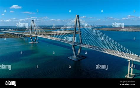 Aerial View of the Arthur Ravenel Jr. Bridge over the Cooper River in ...