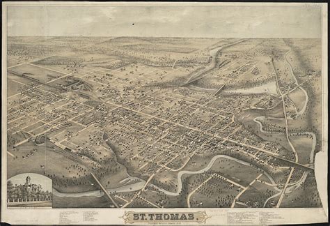 Vintage Pictorial Map of St. Thomas Ontario - 1875 Drawing by ...