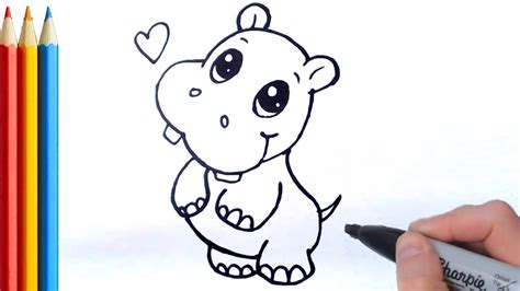 (fast-version) How to Draw Cute Hippo (Simple) - Step by Step Tutorial ...