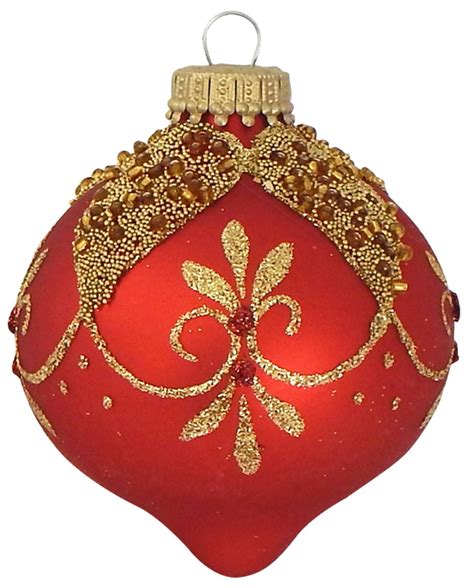 4ct Red Matte Glass Christmas Ball Ornaments with Gold Floral Drapes 2. ...