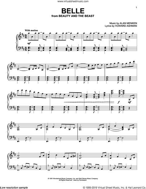 Belle (from Beauty and The Beast) sheet music (intermediate) for piano solo