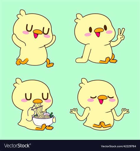 Cute duck drawing duckling sticker set Royalty Free Vector