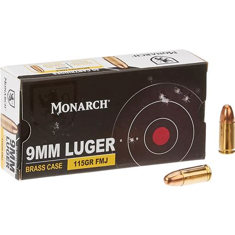 Monarch 9mm Luger FMJ 115 GR Brass Case - 50 Rounds | Academy