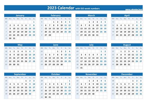 Week Numbers for 2023 : list and calendar -Calendar.best