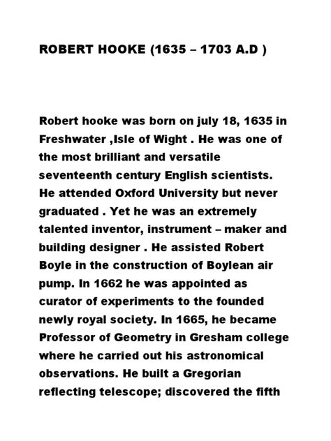 Robert Hooke (1635 - 1703 A.d) | PDF