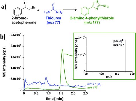 (a) Thiazole synthesis; (b) electrochromatogram obtained after on-chip ...