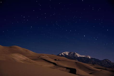 wallpaper dunes, sands, desert, mountains, night, starry sky HD ...