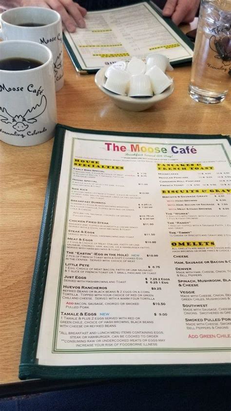 Menu at Moose Cafe, Kremmling