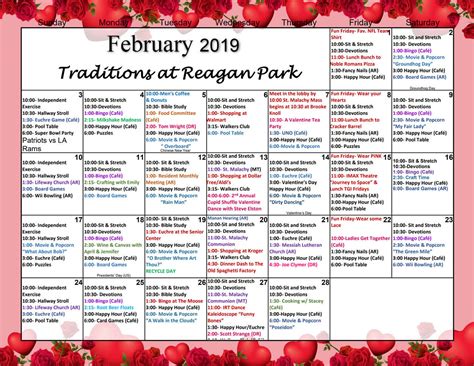 February Calendar & Activities: Assisted Living | Traditions at Reagan Park