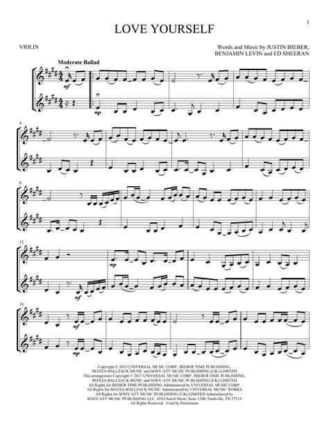 Justin Bieber "Love Yourself" Sheet Music Notes | Download Printable ...