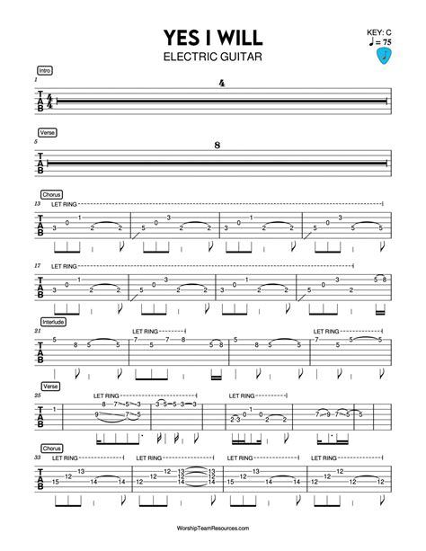 Yes I Will - Electric Guitar Tab - Worship Team Resources