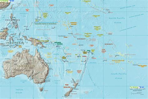 Physical Map of Oceania