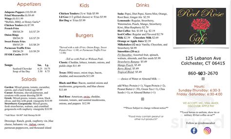 Red Rose Cafe menus in Colchester, Connecticut, United States