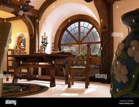 3d computer graphics of a Interior of a hobbit house in Hobbiton Stock ...