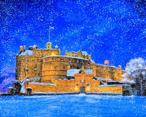 Snow Falling On Edinburgh Castle Mixed Media by Mark Tisdale