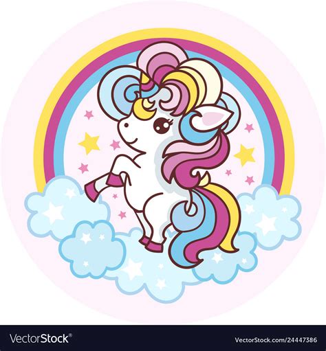 Card with a cute unicorn rainbow in the clouds Vector Image