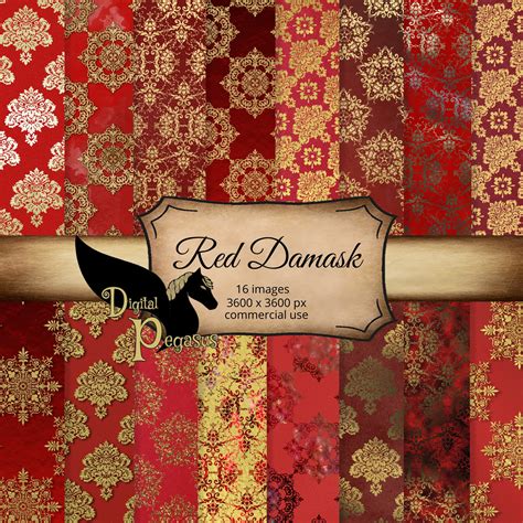 Red Scrapbook Paper Damask Digital Paper Red and Gold - Etsy