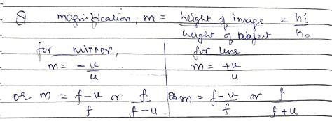 Formula of magnification in mirror and in lens