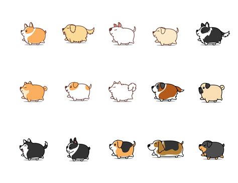 Fat dog walking cartoon icon set, vector illustration 668651 Vector Art ...