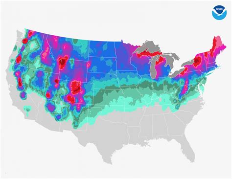 Snow Map Of The United States - Show Me The United States Of America Map