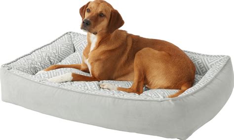 Frisco Rectangular Bolster Dog Bed w/Removable Cover, Silver Geometric ...