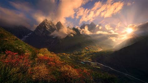 nature, Landscape, Fall, Shrubs, Mountains, Himalayas, Tibet Wallpapers ...