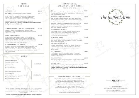 Menu at Rufford Arms Restaurant & Hotel, Scarisbrick