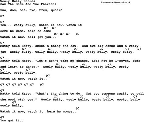 Song lyrics with guitar chords for Wooly Bully