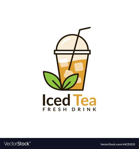 iced tea logo design with glass and green leaf