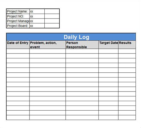 Daily Log Template Excel Printable Schedule Template With Regard To ...