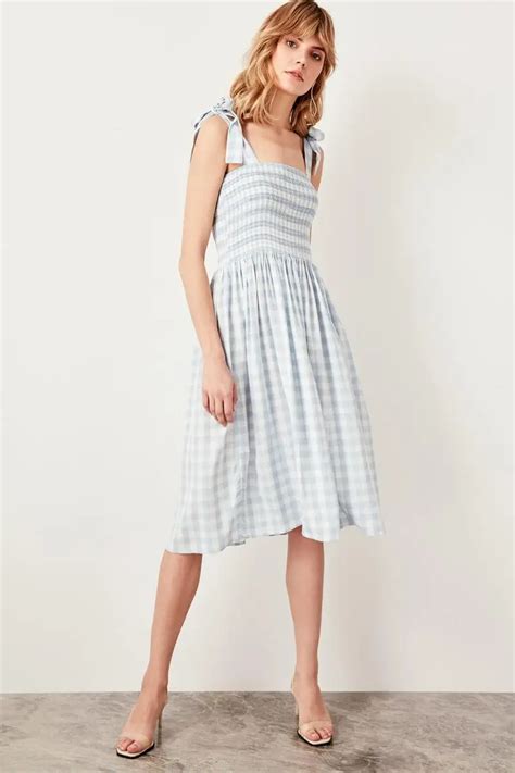 Trendyol Blue Checkered Dress TWOSS19XM0114-in Dresses from Women's ...