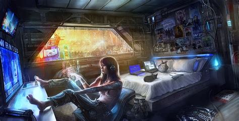 HD wallpaper: cyberpunk, bedroom, tech, Futurism | Wallpaper Flare