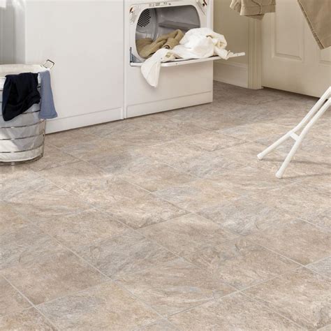 Shop Tarkett 12-ft W Creamy Grey Tile Low-Gloss Finish Sheet Vinyl at ...