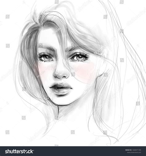 Beautiful Girl Face Portrait Pencil Drawing Stock Illustration ...