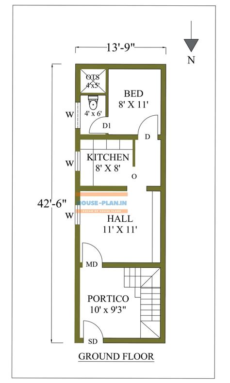 double story house plan with 3 bedrooms and living hall